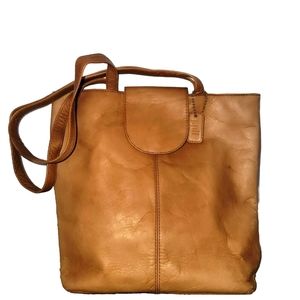 Vintage J Jill Boho Soft Brown Leather Bucket Tote Double Shoulder Strap  Casual